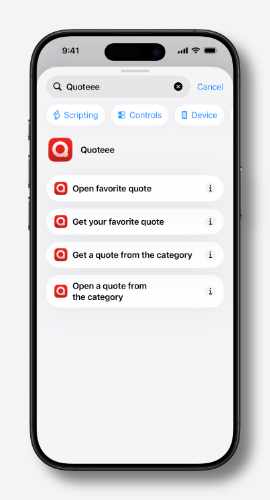 Shortcuts list